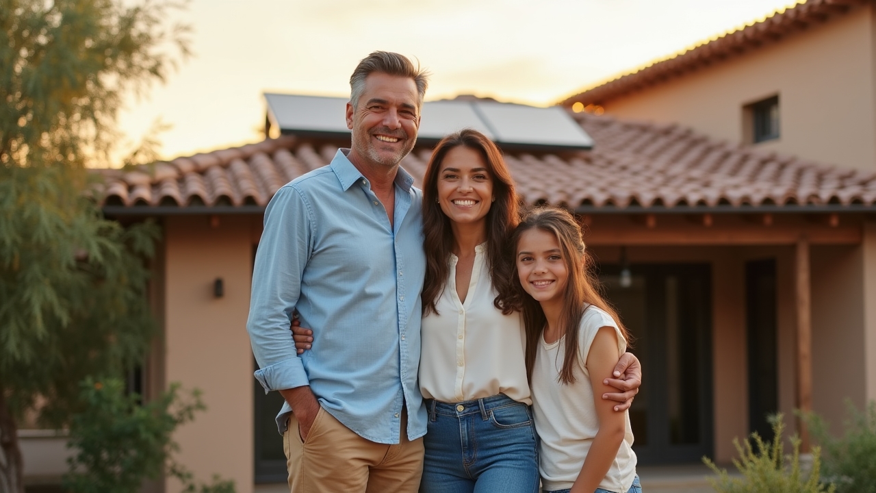 Happy Mexican family in sustainable home